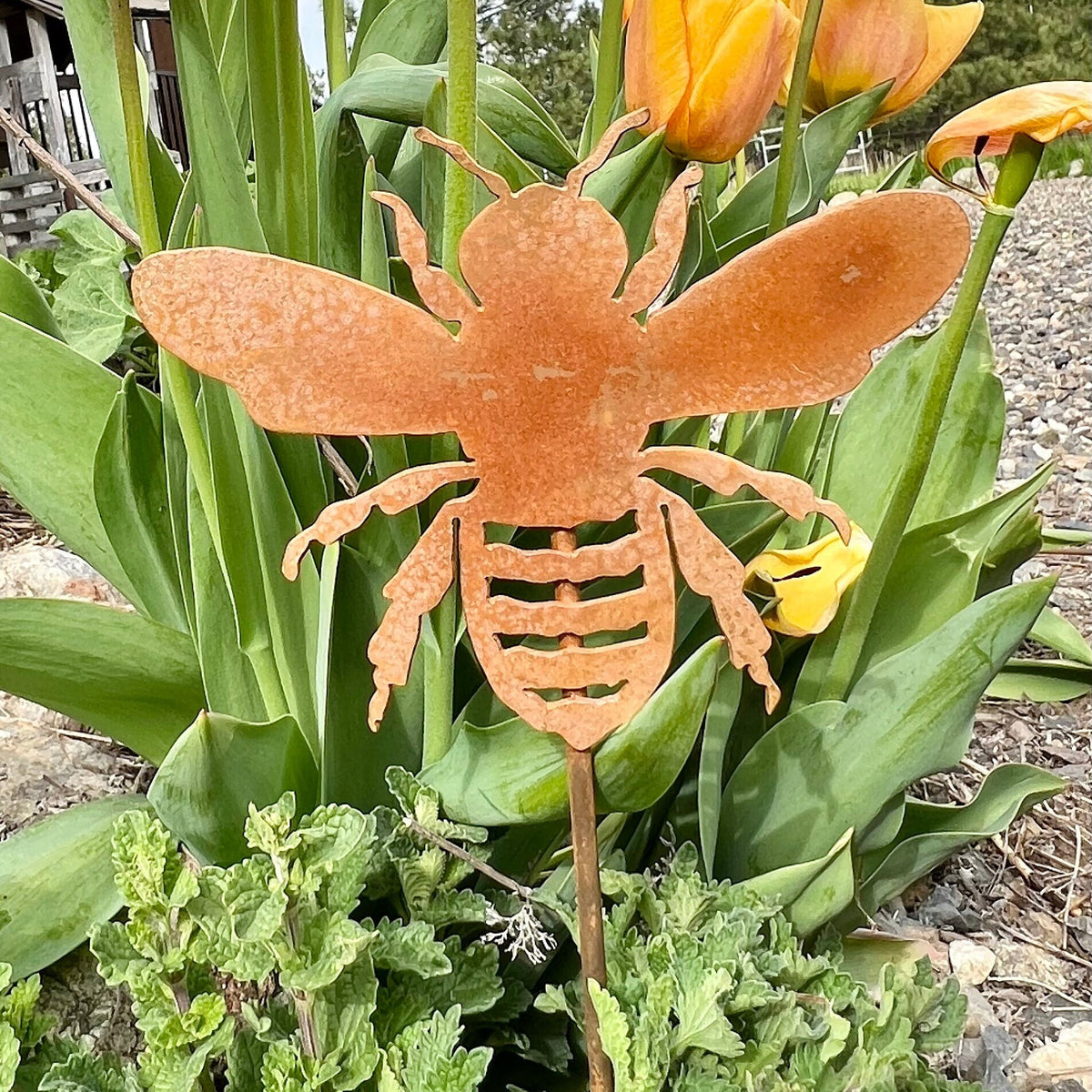 Rusty Steel Bee or Dragonfly Garden Stake - Natural Rust Finish