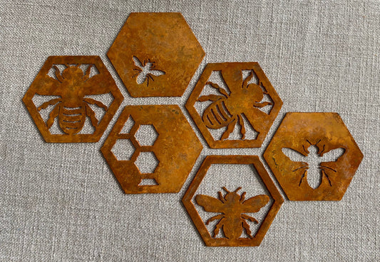 Metal Bee Garden Decor: Large Honeycomb Steel Art