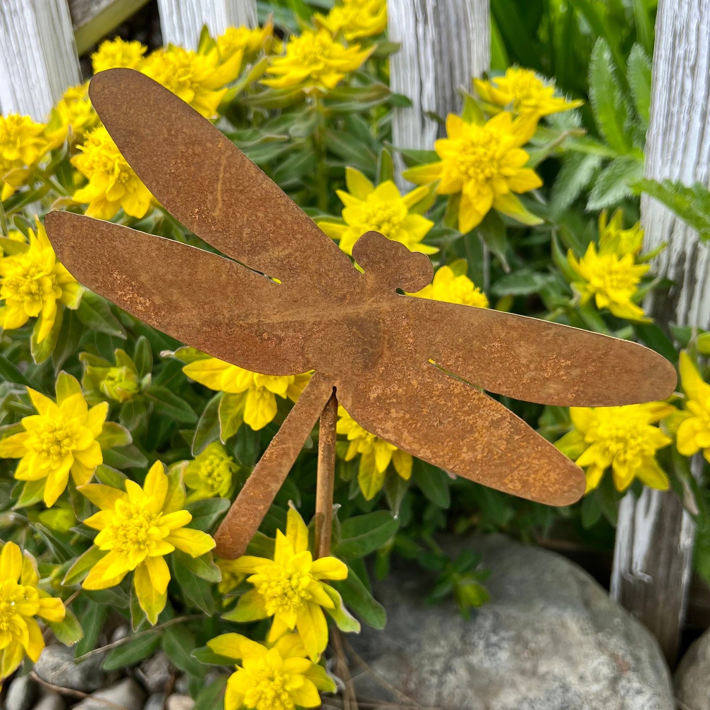 Rusty Steel Bee or Dragonfly Garden Stake - Natural Rust Finish