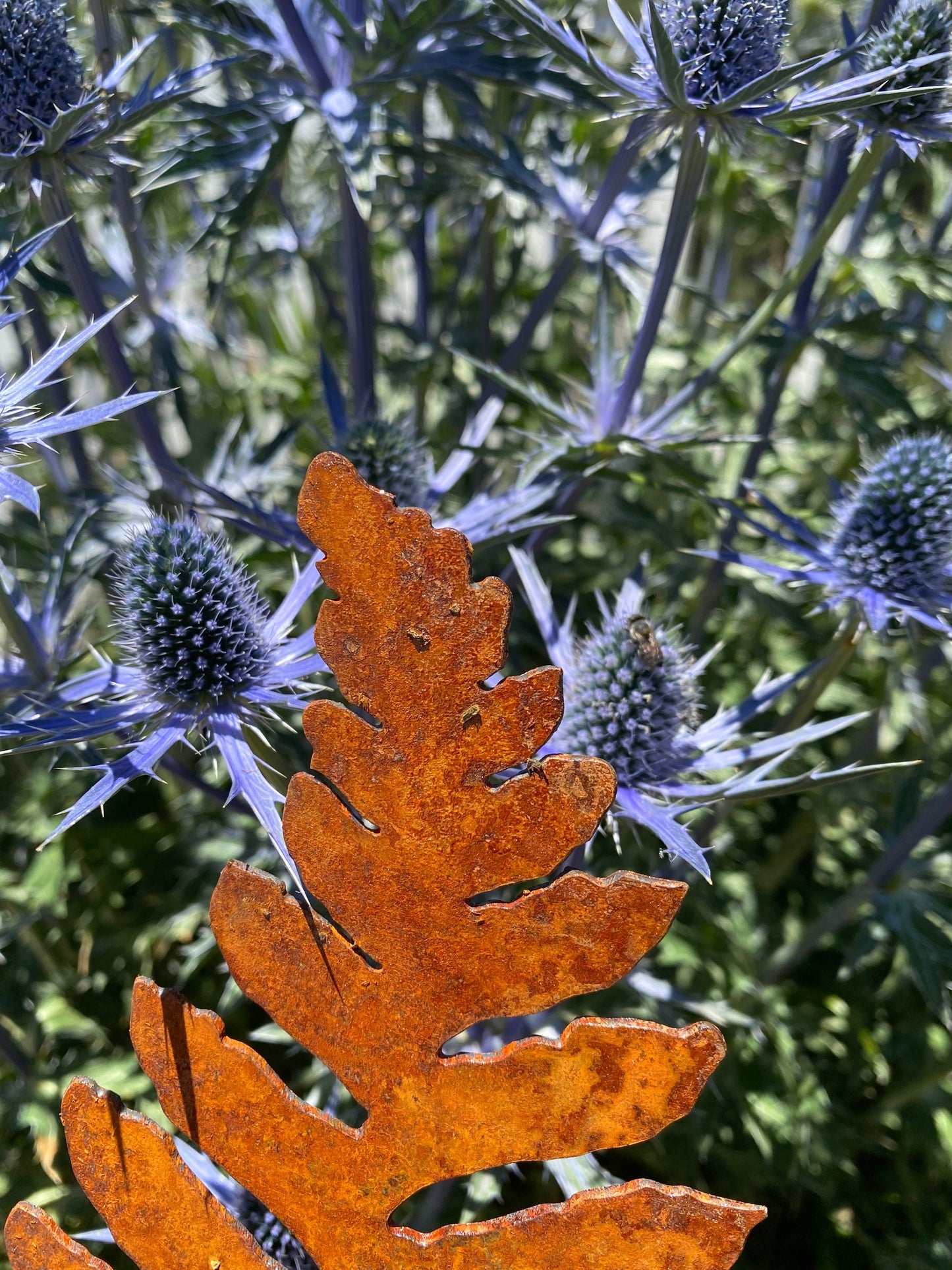 Large Rusty Metal Fern Garden Stakes: Natural Rust Finish
