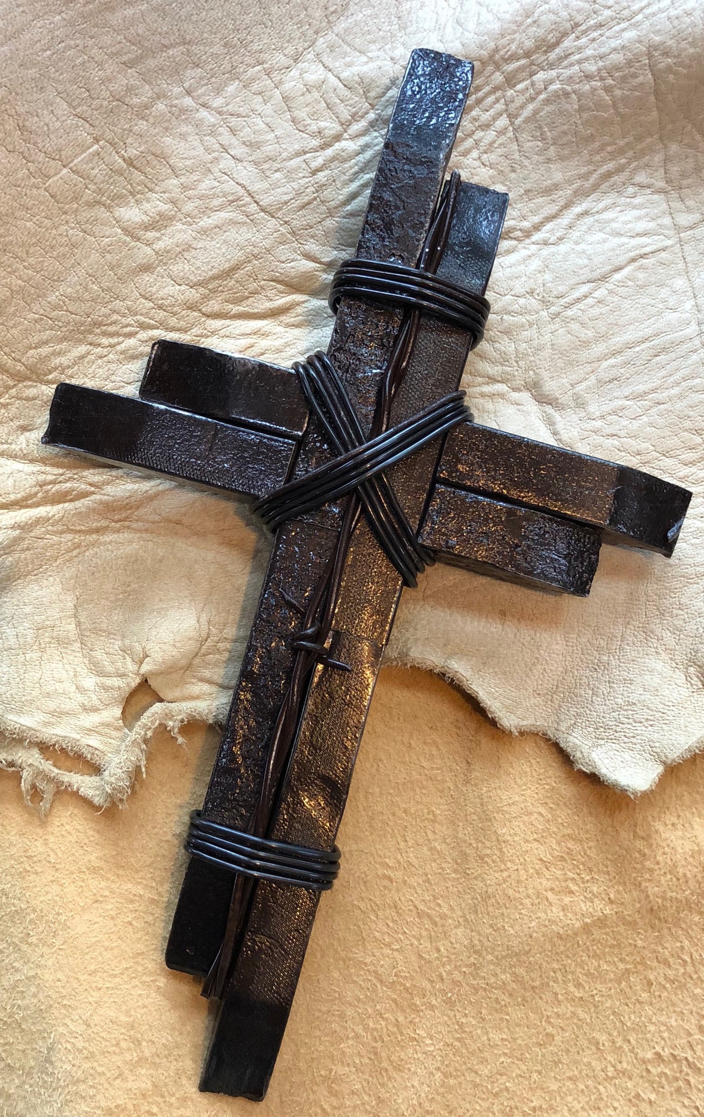 Reclaimed Railroad Double Spike Cross: Rustic Industrial Decor