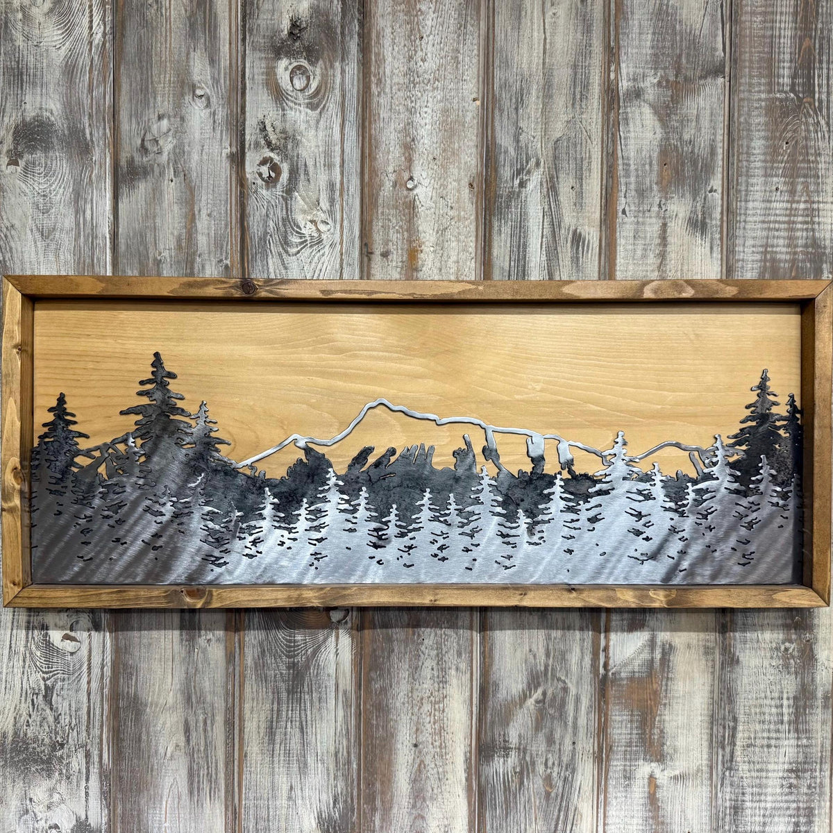 Metal and Wood 3-D Mountain Scene: Cabin Decor for Outdoor Lover