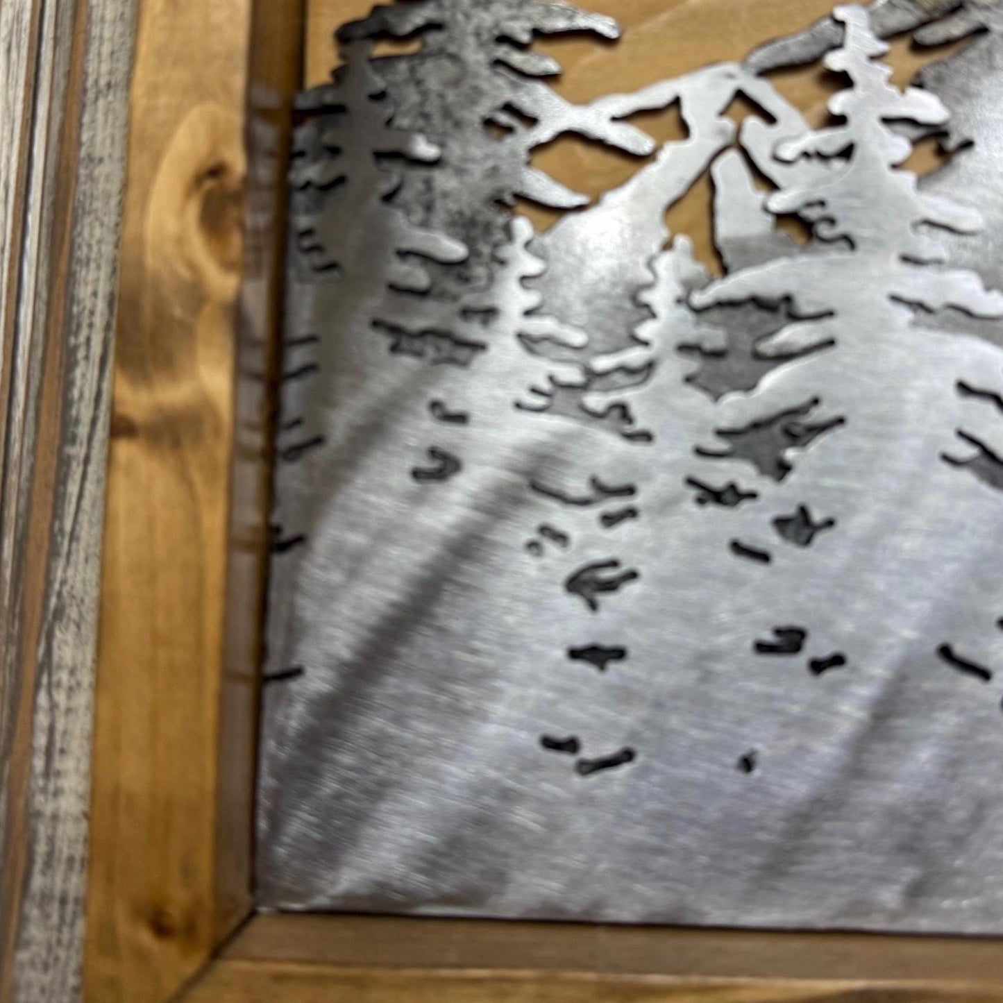 Metal and Wood 3-D Mountain Scene: Cabin Decor for Outdoor Lover