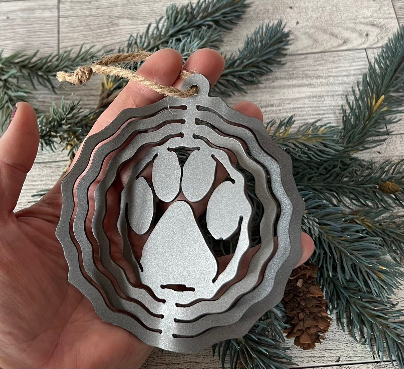 Metal 3-D Paw Print Ornament: Rustic Cabin Decor