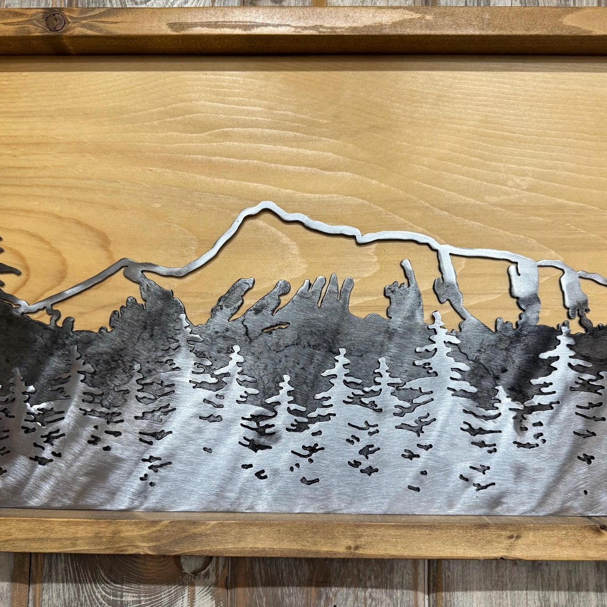 Metal and Wood 3-D Mountain Scene: Cabin Decor for Outdoor Lover