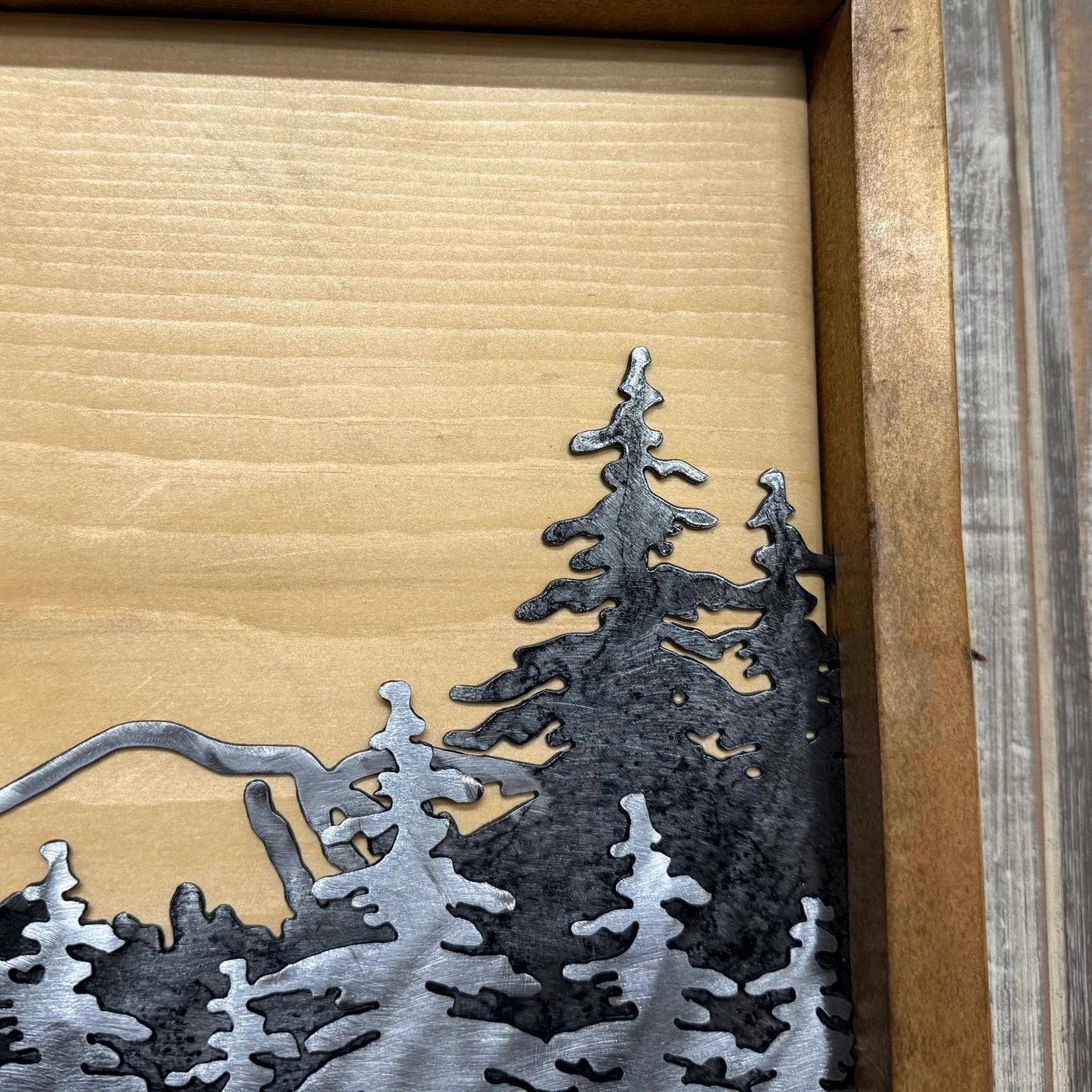 Metal and Wood 3-D Mountain Scene: Cabin Decor for Outdoor Lover