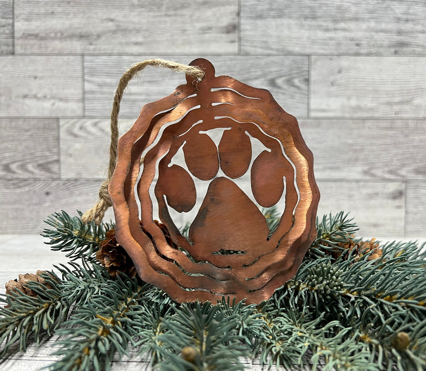 Rustic Copper Patina Metal 3-D Paw Print Ornament: Cabin Decor