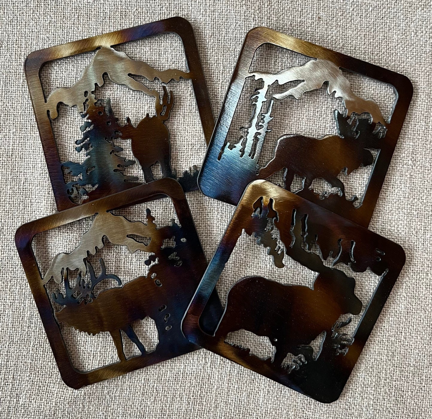 Metal Wildlife Coasters: Cabin Lodge Decor, Elk, Moose, Deer