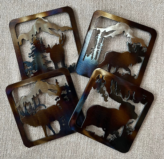 Metal Wildlife Coasters: Cabin Lodge Decor, Elk, Moose, Deer