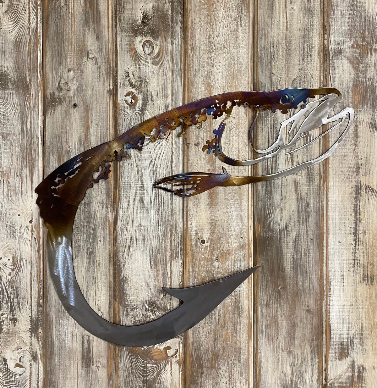 Steelhead Trout Metal Wall Art: Heat-Treated Finish, Cabin Lodge Decor