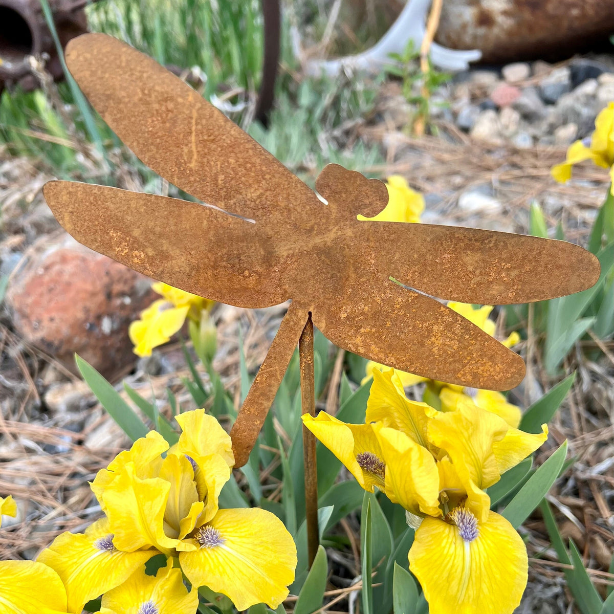 Rusty Steel Bee or Dragonfly Garden Stake - Natural Rust Finish