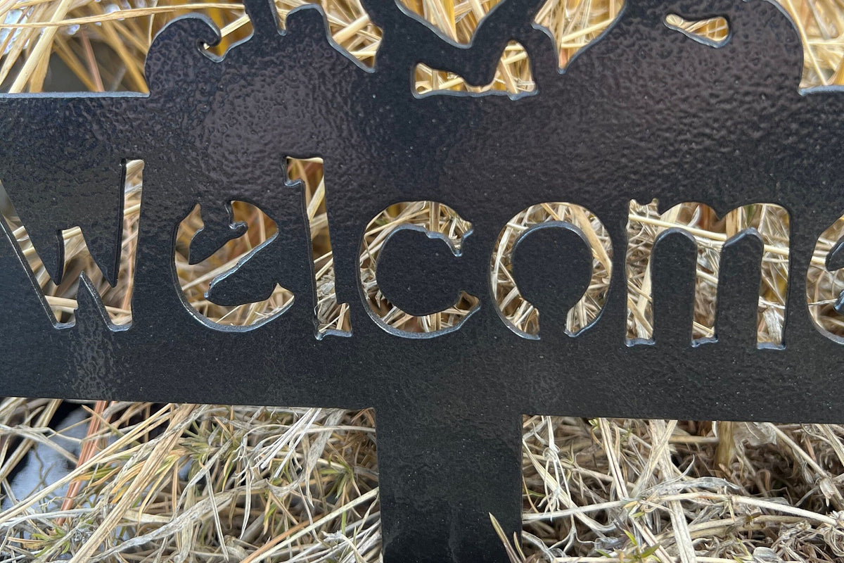 Sunflower Gnome Welcome Stake: Rustic Metal Garden Art
