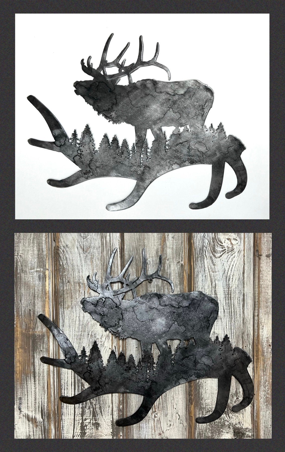 Elk and Antler Metal Wall Art: Cabin Lodge Decor