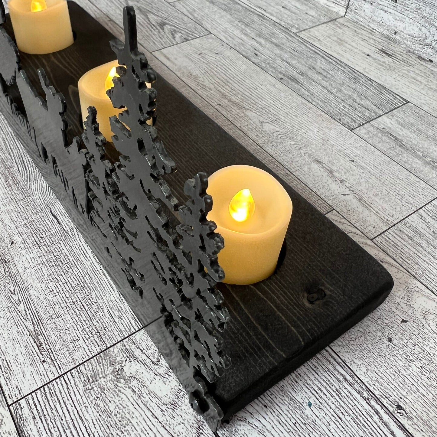 Elk Scene Candle Holder: Rustic Cabin Decor with LED Candles