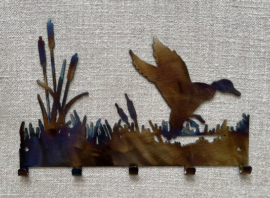 Metal Duck or Pheasant Key Hanger: Heat-Colored Wildlife Leash Hooks