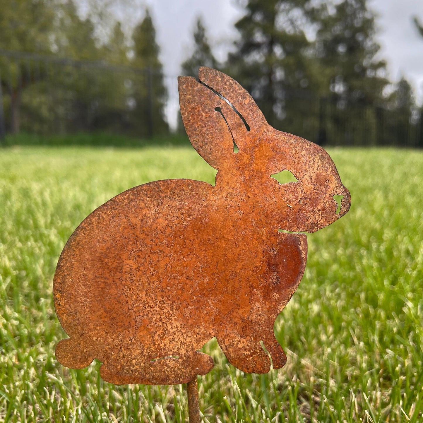 Rusty Bunny Garden Stakes - Set of 4 - Metal Rabbit Decor