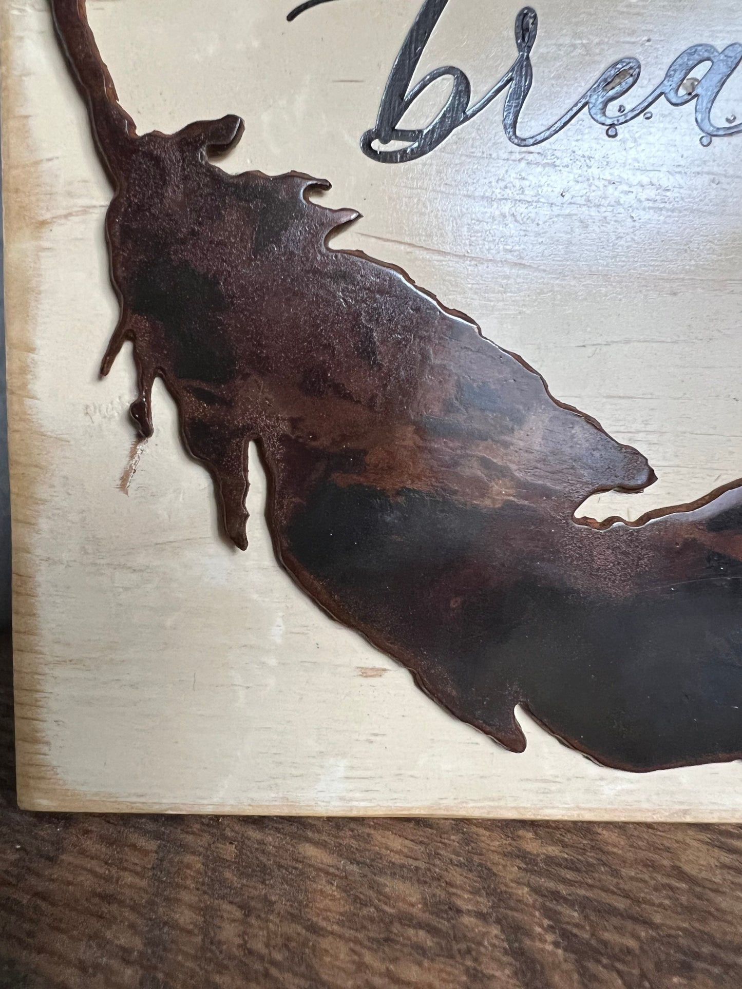 Breathe Wood Sign: Farmhouse Tiered Tray Decor with Metal Feather