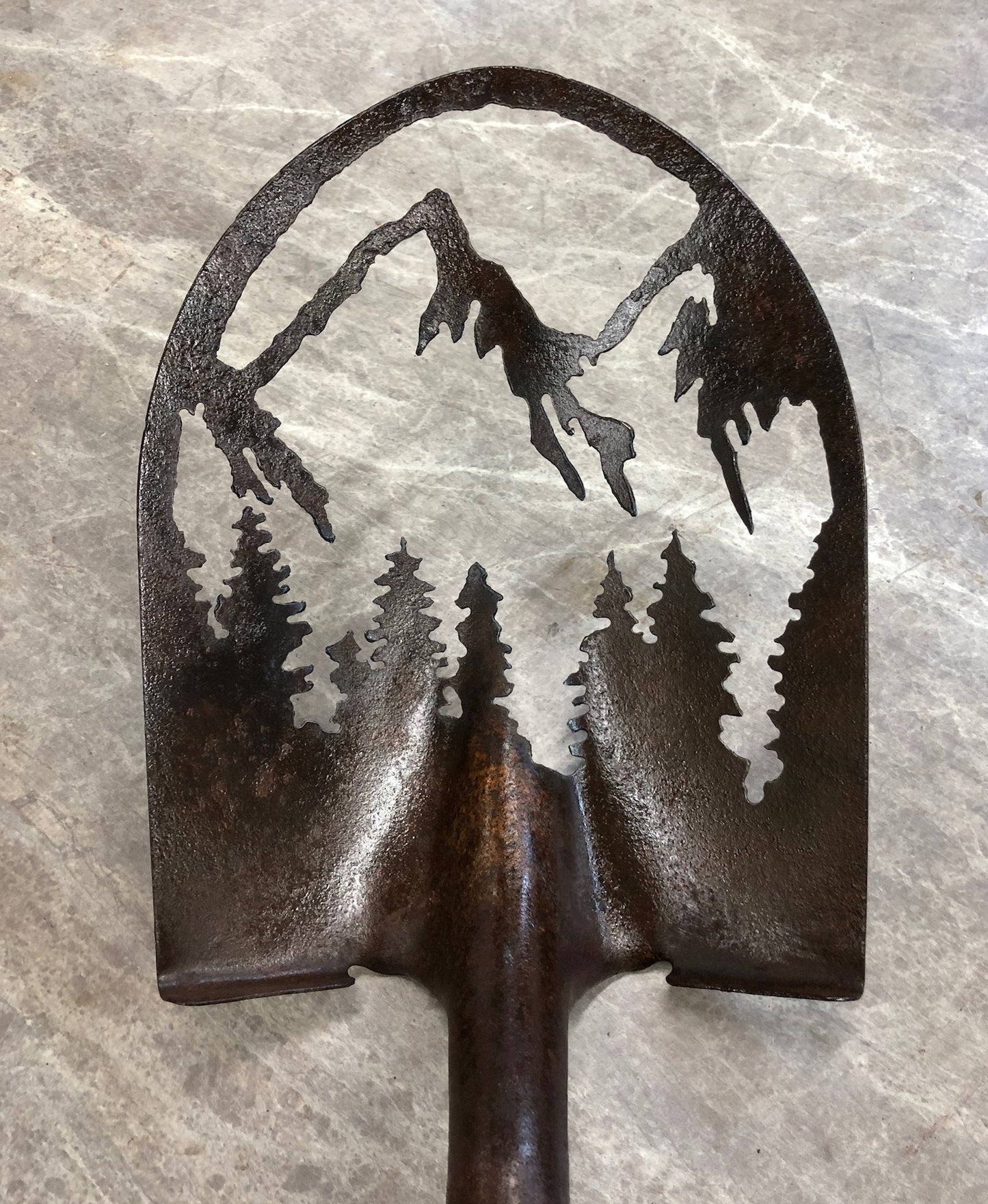 Rusty Shovel Mountain Scene: Repurposed Garden Art