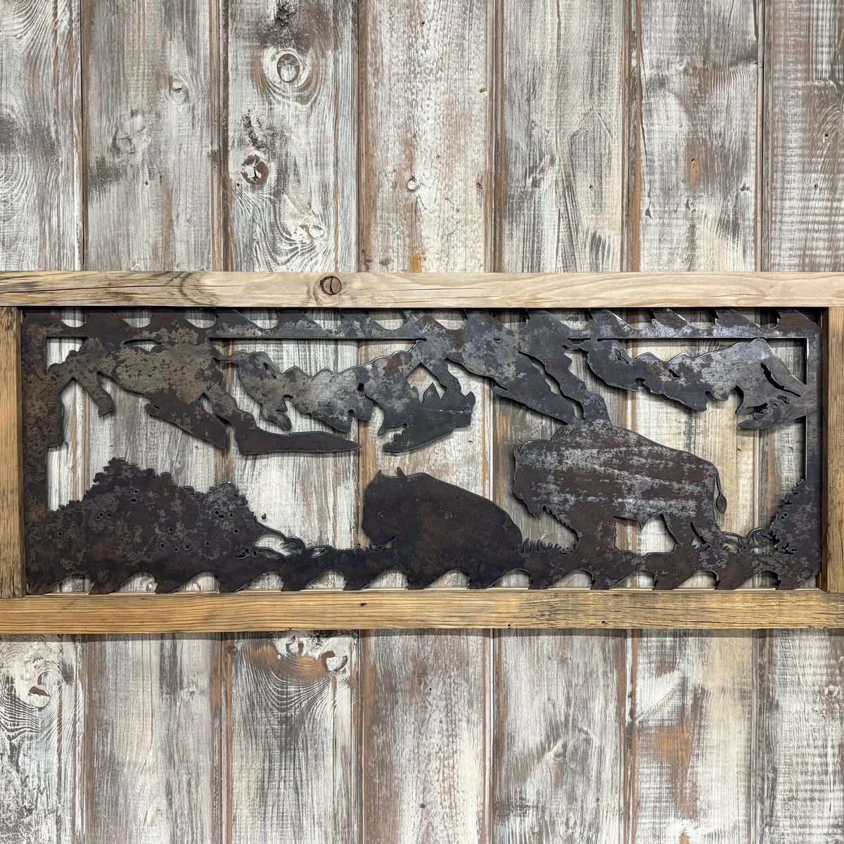 Buffalo Scene Saw Blade Art: Rustic Lodge Cabin Decor
