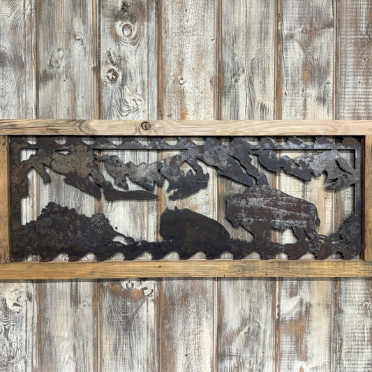 Buffalo Scene Saw Blade Art: Rustic Lodge Cabin Decor
