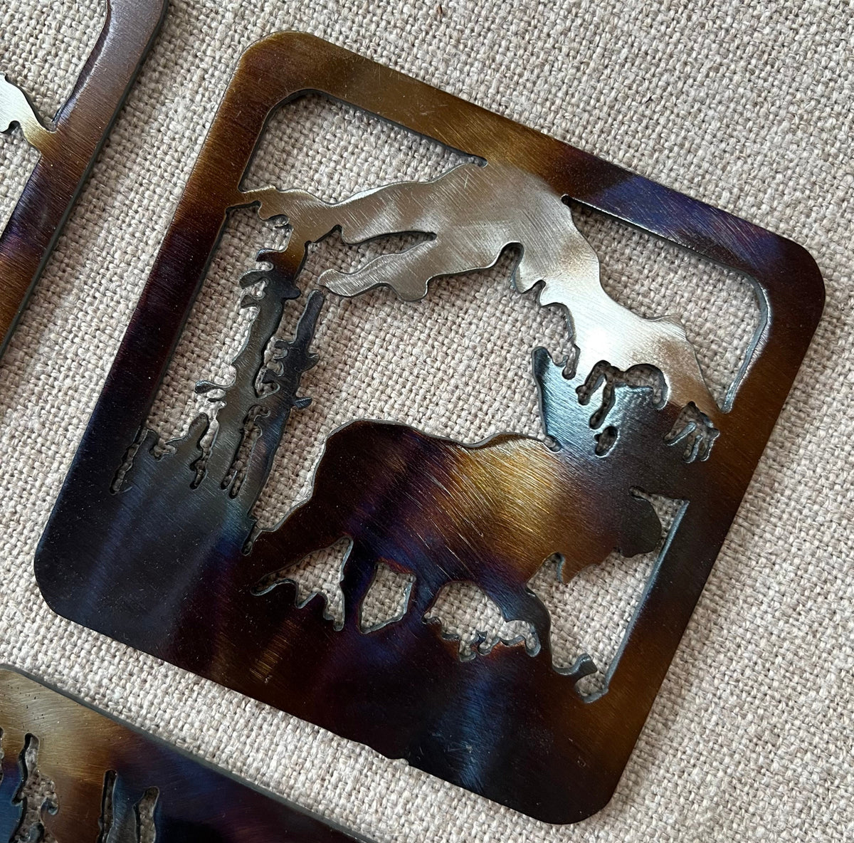 Metal Wildlife Coasters: Cabin Lodge Decor, Elk, Moose, Deer