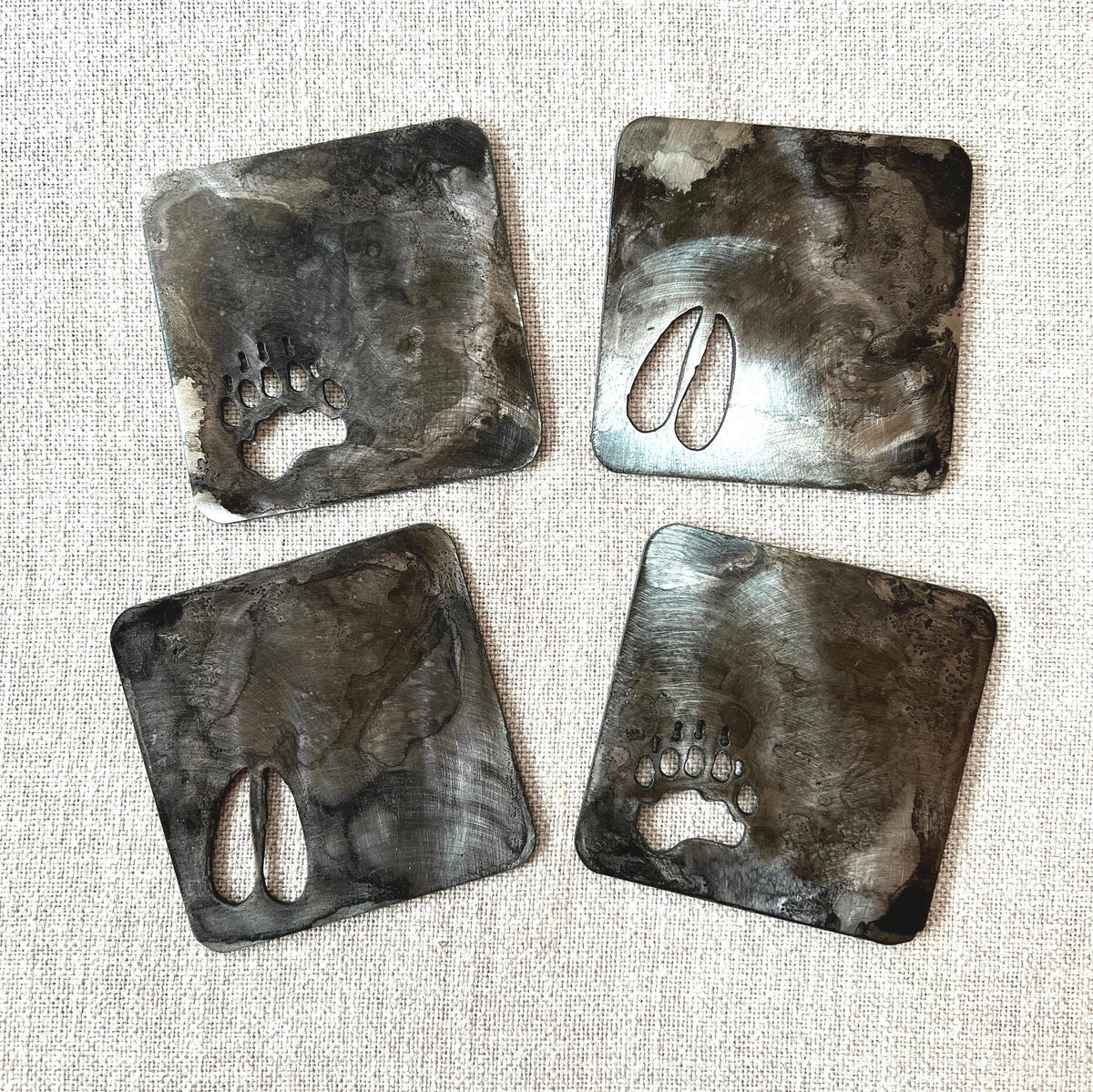 Wildlife Track Metal Coasters: Rustic Cabin Decor