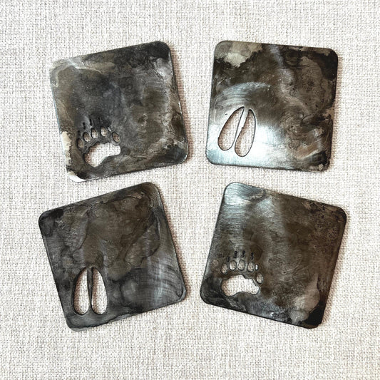 Wildlife Track Metal Coasters: Rustic Cabin Decor