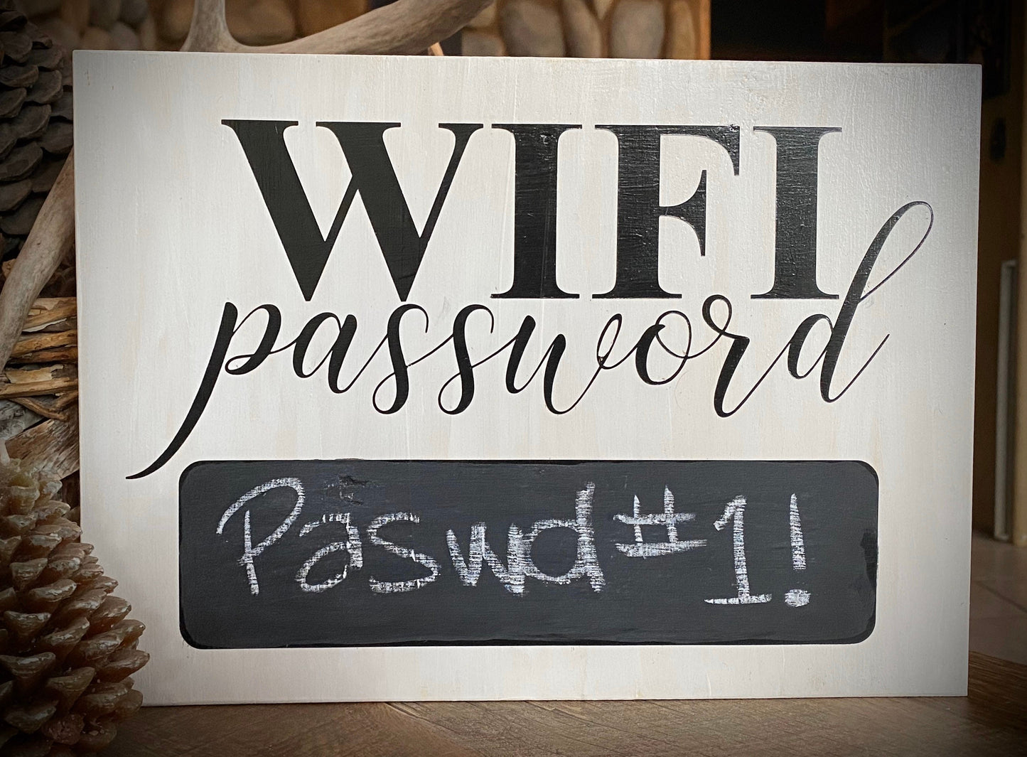 Chalkboard WiFi Password Sign: Distressed White Pine Wood Farmhouse Decor