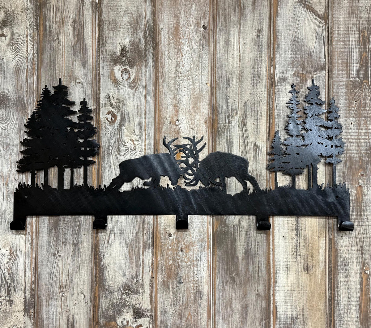 Elk Coat Rack: Fighting Bull Design, Cabin Lodge Decor