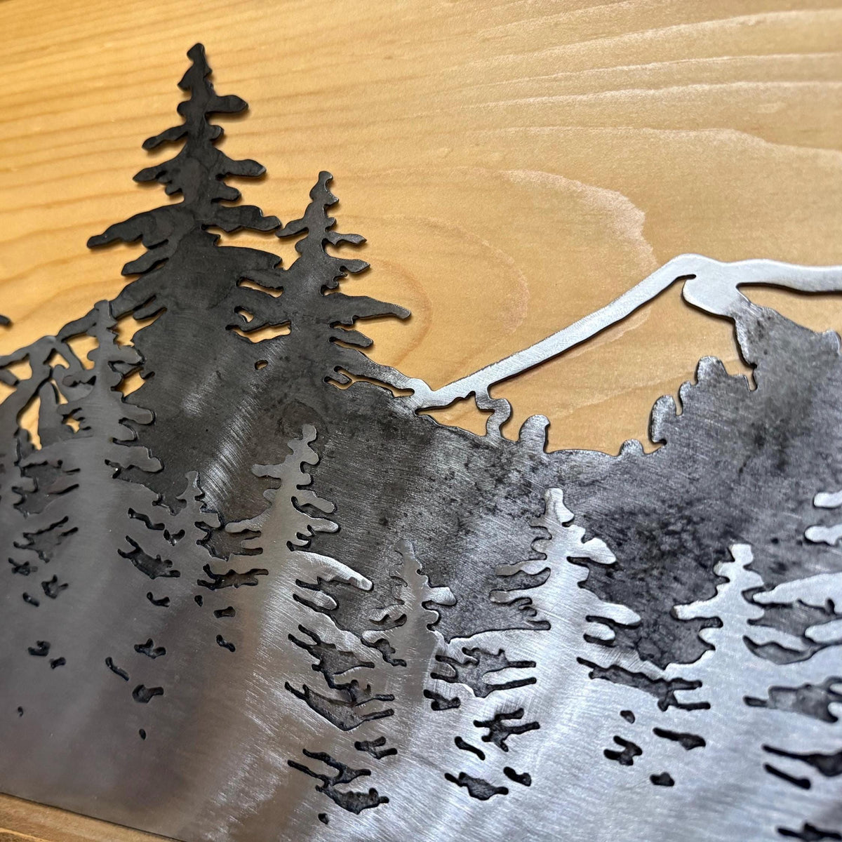 Metal and Wood 3-D Mountain Scene: Cabin Decor for Outdoor Lover