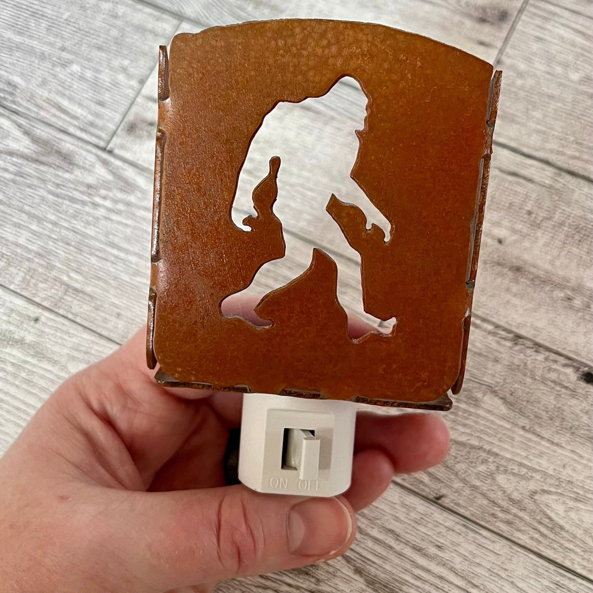 Metal Bigfoot Nightlight: Rustic Cabin Lodge Decor