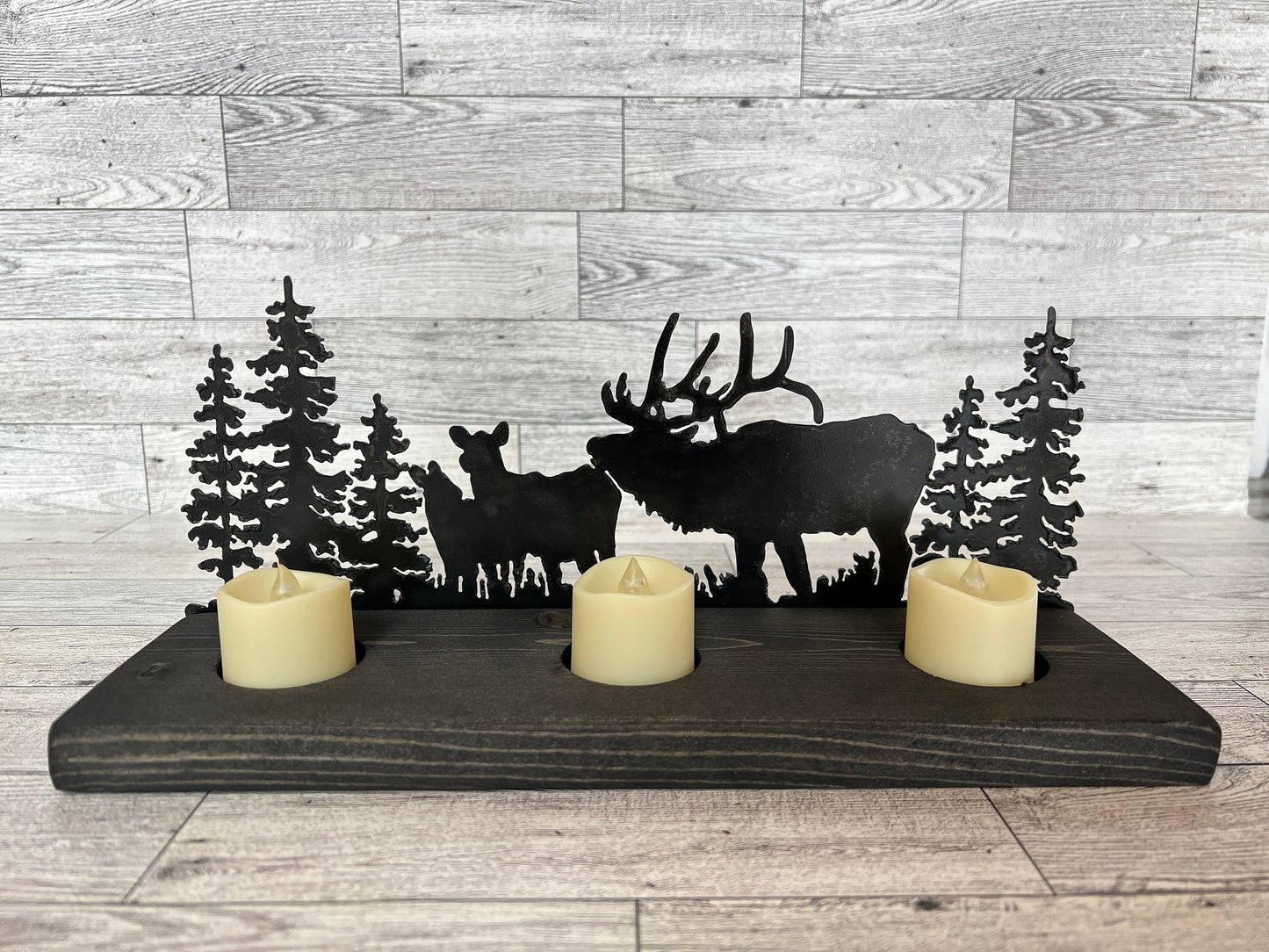 Elk Scene Candle Holder: Rustic Cabin Decor with LED Candles
