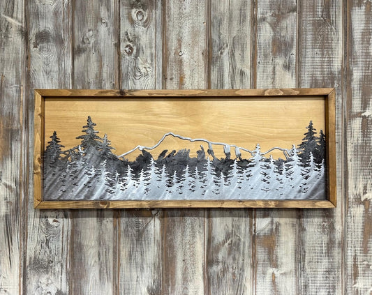 Metal and Wood 3-D Mountain Scene: Cabin Decor for Outdoor Lover